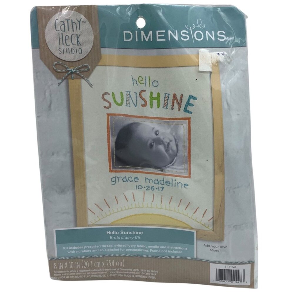Dimensions Cathy Heck Studio "Hello‎ Sunshine" Baby Frame Embroidery Kit 8"x10"